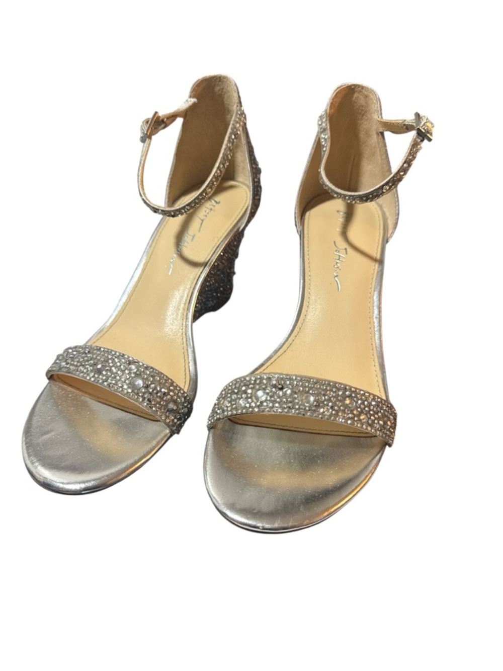 Betsey Johnson Silver Crystal Ankle-Strap Heels